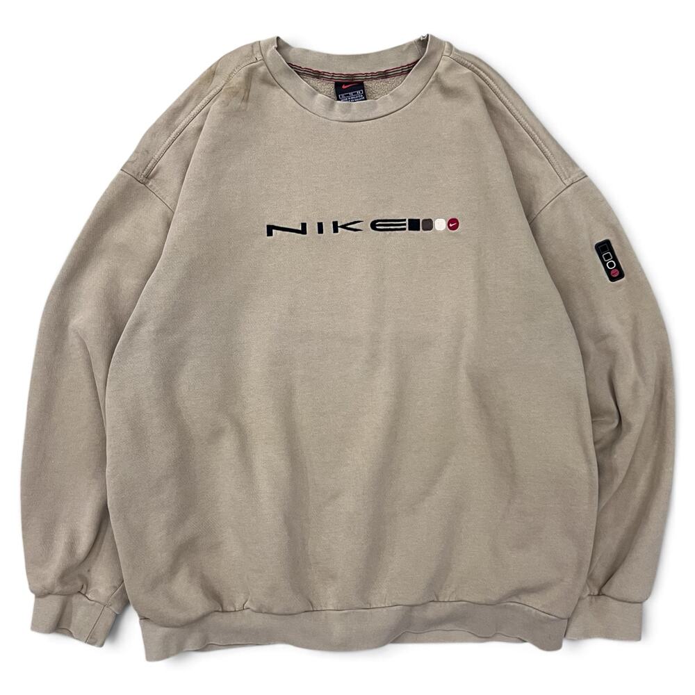 Vintage Nike Crewneck Sweatshirt XL Tan Taupe Embroider Swoosh Y2K 90s Boxy Y2K